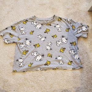 Peanuts Patterend Cropped T-Shirt, Medium, Used (Snoopy & Woodstock)